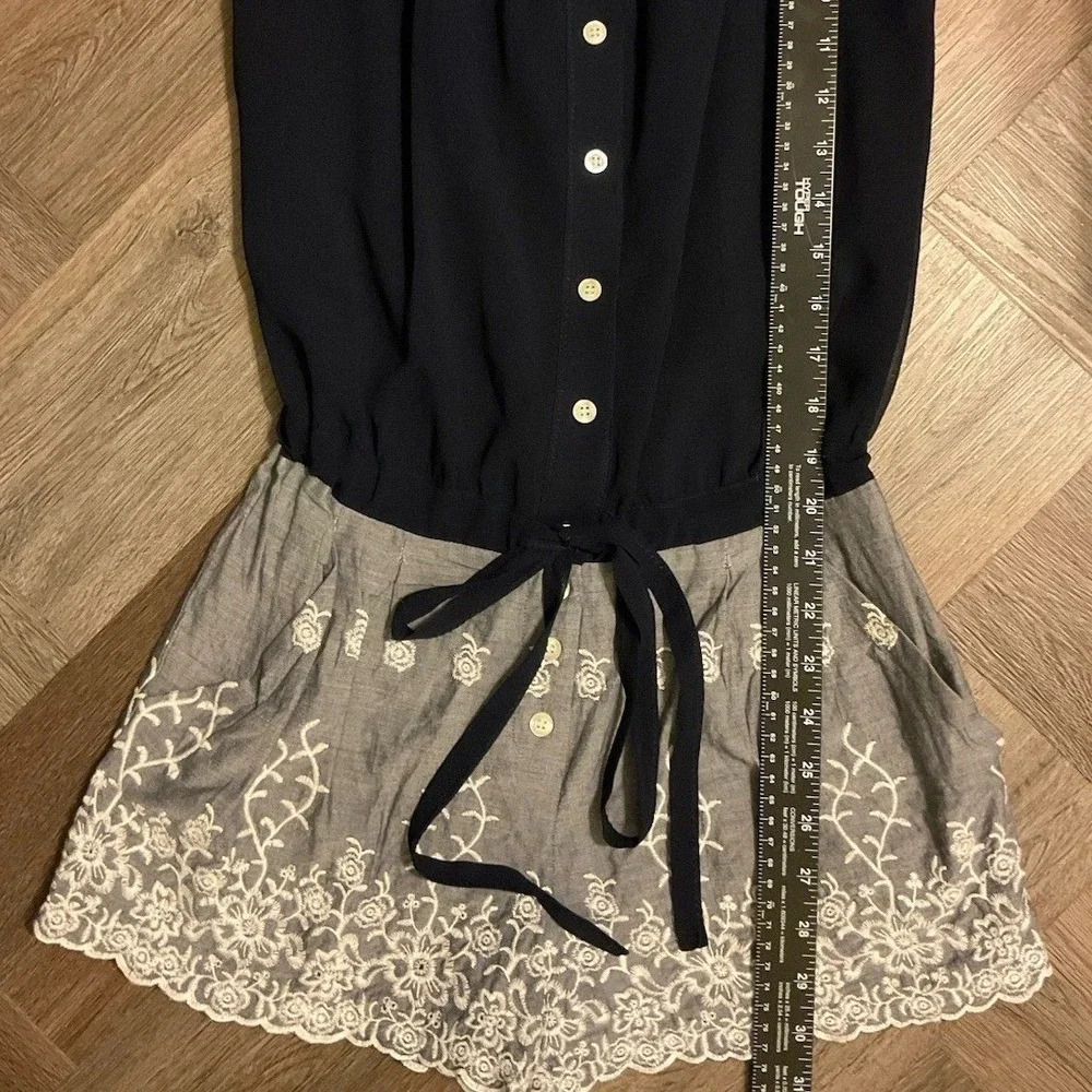 Rachel Roy Blouson Embroidered Boho Chambray‎ Romper Womens 0 Navy Classy Indie